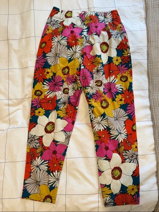 Free People Tessa Tapered Pants Retro Floral High Rise Crop Size 4 - Picture 8 of 9